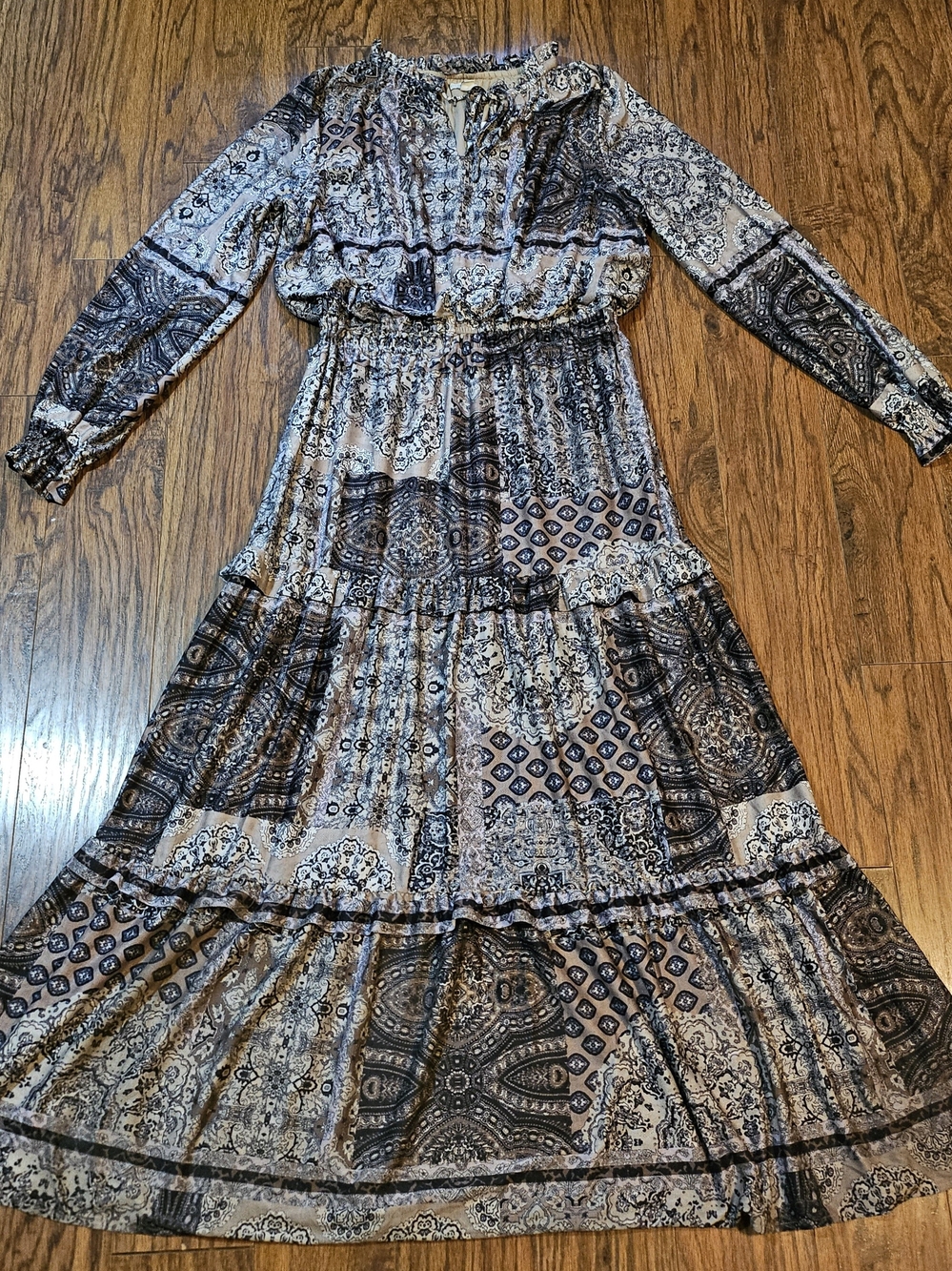 Cato Black and Cream Paisley Tiered Maxi Dress